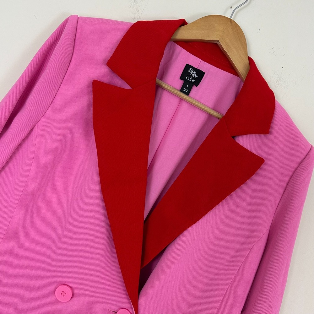 Becca Tilley X Bar III Duster Coat Barbie Retro Pink Red Double Breasted Women L